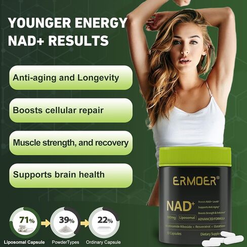 NAD Liposomal Nicotinamide Riboside with Resveratrol & Quercetin 900mg, NAD Resveratrol Supplement for Anti Aging, Energy, Antioxidant, Focus (90 Count) in Kuwait