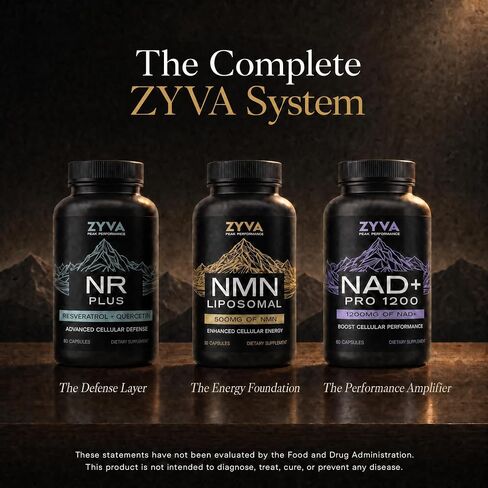 ZYVA NR Plus - نيكوتيناميد ريبوسيد 500 ملغ + ترانس ريسفيراترول 250 ملغ + كيرسيتين فيتوسوم 250 ملغ - يدعم إنتاج NAD+ ونشاط السيرتوين - الدفاع الخلوي - 60 كبسولة نباتية - شيخوخة صحية in Kuwait