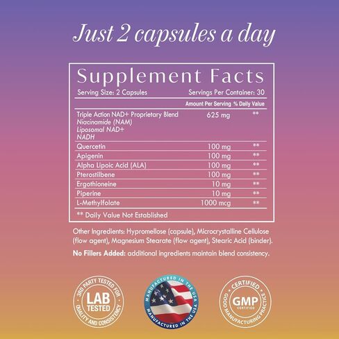 NAD+ Supplement – Triple Action Liposomal NAD+ & NADH Formula for Cellular Energy, Mitochondrial Support, and Longevity, Developed by Dr. Halland, 60 Capsules (30-Day Supply) in Kuwait