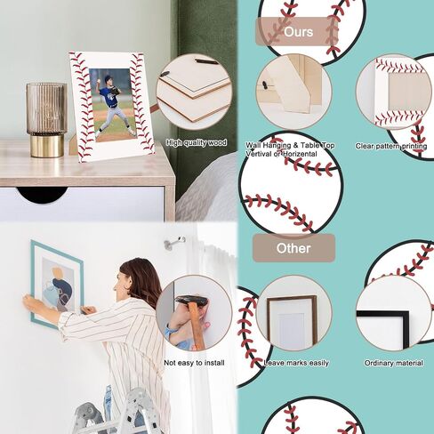 Denylo pro 2 Pcs Baseball Picture Frame 4x6 Inch Baseball Tabletop Picture Frame Sports Theme Photo Frame Wood Frame Gifts for Fathers Day Team Player Women Men Athletes in Kuwait