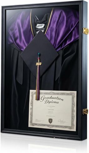 23×31 Graduation Shadow Box Frame, Wall Mounted Lockable Cap and Gown Display Case with UV-Protective Acrylic Door, Holds Cap, Gown, Diploma, Tassel, Medals & Memorabilia, Black in Saudi Arabia