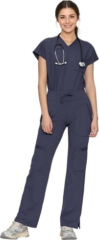 Scrubs for Women Set, V Neck Top & Straight Leg Pants | 6 Pockets, High Elastic Soft Fabric, Drop Shoulder, Slit Hem Yoga Scrub Pants for Easy Movement (Previously COZYFIT) in Saudi Arabia