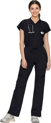 Scrubs for Women Set, V Neck Top & Straight Leg Pants | 6 Pockets, High Elastic Soft Fabric, Drop Shoulder, Slit Hem Yoga Scrub Pants for Easy Movement (Previously COZYFIT) in Saudi Arabia