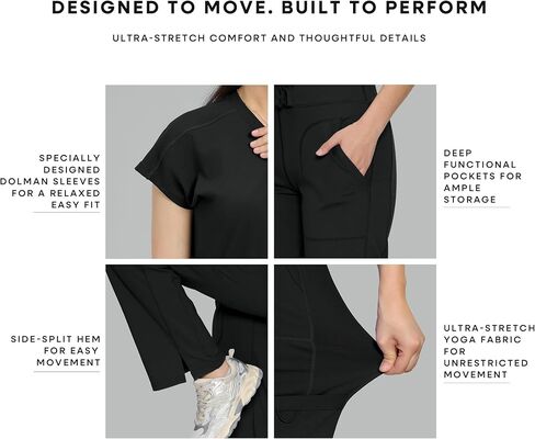 Scrubs for Women Set, V Neck Top & Straight Leg Pants | 6 Pockets, High Elastic Soft Fabric, Drop Shoulder, Slit Hem Yoga Scrub Pants for Easy Movement (Previously COZYFIT) in Saudi Arabia