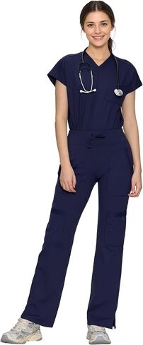 Scrubs for Women Set, V Neck Top & Straight Leg Pants | 6 Pockets, High Elastic Soft Fabric, Drop Shoulder, Slit Hem Yoga Scrub Pants for Easy Movement (Previously COZYFIT) in Saudi Arabia
