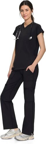 Scrubs for Women Set, V Neck Top & Straight Leg Pants | 6 Pockets, High Elastic Soft Fabric, Drop Shoulder, Slit Hem Yoga Scrub Pants for Easy Movement (Previously COZYFIT) in Saudi Arabia
