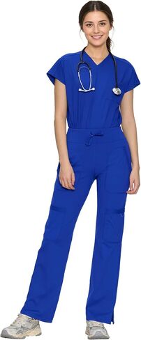 Scrubs for Women Set, V Neck Top & Straight Leg Pants | 6 Pockets, High Elastic Soft Fabric, Drop Shoulder, Slit Hem Yoga Scrub Pants for Easy Movement (Previously COZYFIT) in Saudi Arabia