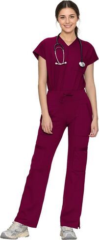 Scrubs for Women Set, V Neck Top & Straight Leg Pants | 6 Pockets, High Elastic Soft Fabric, Drop Shoulder, Slit Hem Yoga Scrub Pants for Easy Movement (Previously COZYFIT) in Saudi Arabia