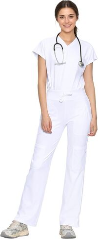Scrubs for Women Set, V Neck Top & Straight Leg Pants | 6 Pockets, High Elastic Soft Fabric, Drop Shoulder, Slit Hem Yoga Scrub Pants for Easy Movement (Previously COZYFIT) in Saudi Arabia
