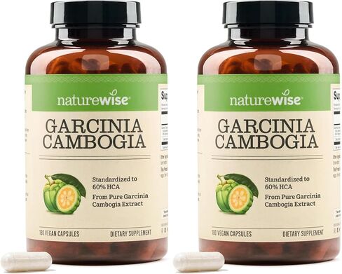 Naturewise Garcinia Cambogia with Natural Garcinia Cambogia Extract, 60% HCA Concentration, Natural Support for Weight Goals and Energy - Vegan, Non-GMO, Gluten Free - 180 Capsules[2-6 Month Supply] in Kuwait