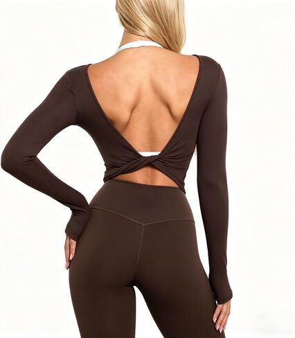 Women Twist Front Crop Top Deep V Neck Long Sleeve Ribbed Yoga Wrap Top Pilates Ballet Workout Shirt Athletic Wear in Kuwait