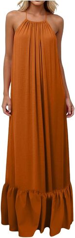 Womens Summer Spaghetti Strap Sundress Casual Backless V Neck Flowy Beach Vacation Holiday Maxi Sun Dress in Kuwait