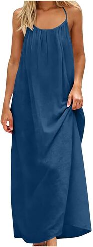 Sundresses for Women Backless Sleeveless Spaghetti Strap Holiday Maxi Dress Summer Beach Vacation Dresses in Kuwait