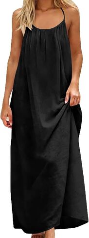 Sundresses for Women Backless Sleeveless Spaghetti Strap Holiday Maxi Dress Summer Beach Vacation Dresses in Kuwait