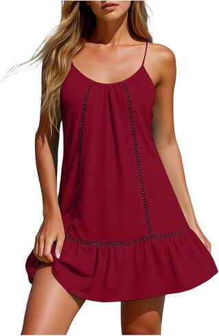 Linen Dresses for Women Cotton Gauze Cami Dress Summer Flowy Vacation Beach Sundresses Swimsuit Coverups in Kuwait