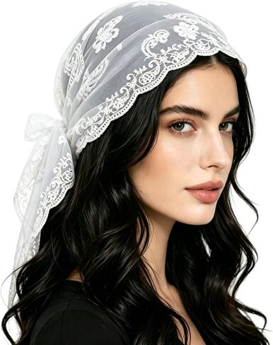 LECHI Women's Vintage Flower Embroidery Head scarf, Sheer Lace Hair Bandana for Renaissance Fair, Boho Head Scarf for Women in Saudi Arabia