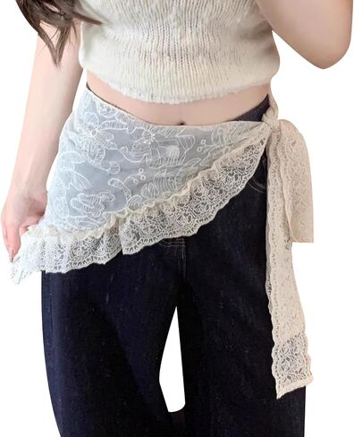 Women's Floral Lace Triangle Hip Scarf Head Kerchief Tie Waist Belt Sheer Hip Wrap Boho Head Scarf Hair Accessory in Kuwait