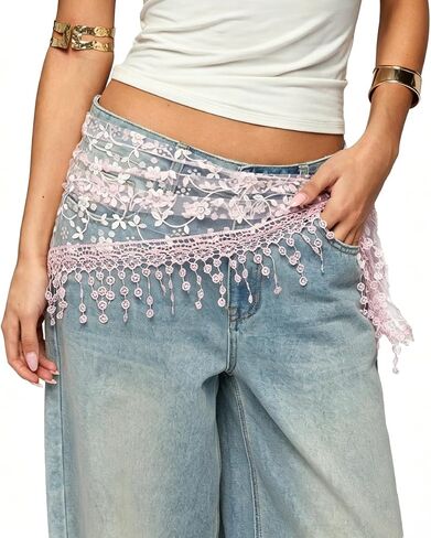 Women's Floral Lace Triangle Hip Scarf Head Kerchief Tie Waist Belt Sheer Hip Wrap Boho Head Scarf Hair Accessory in Kuwait