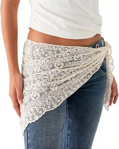 Women's Floral Lace Triangle Hip Scarf Head Kerchief Tie Waist Belt Sheer Hip Wrap Boho Head Scarf Hair Accessory in Kuwait
