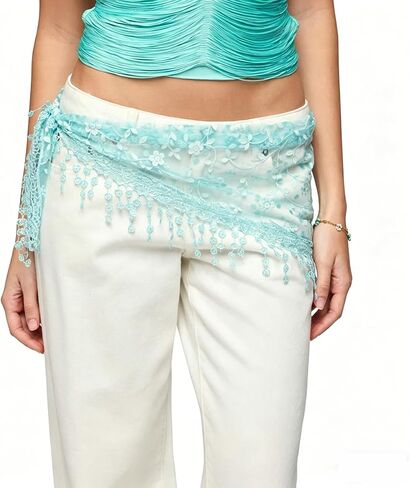 Women's Floral Lace Triangle Hip Scarf Head Kerchief Tie Waist Belt Sheer Hip Wrap Boho Head Scarf Hair Accessory in Kuwait