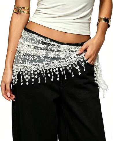 Women's Floral Lace Triangle Hip Scarf Head Kerchief Tie Waist Belt Sheer Hip Wrap Boho Head Scarf Hair Accessory in Kuwait
