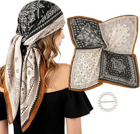 GERINLY 35" 39"Bandana Scarf with Scarf Ring, Large Bandana Oversize, Big Head Scarves Shawl Square Hair Wrap Huge in Kuwait