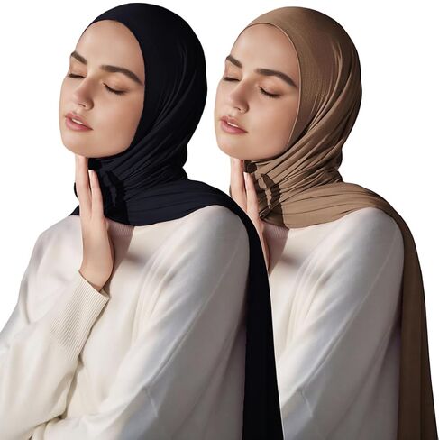 Harewom Muslim Hijab for Women Scarf Large Headscarves Soft Head Scarves Long Turban Headwraps Tie Stretch Hair Wraps Headbands (Black,Camel) in Kuwait