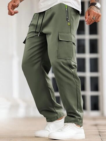 Men’s Cargo Casual Pants Straight Leg Sweatpants Multi-Pocket Design Zippered Pockets Adjustable Drawstring Waist in Kuwait