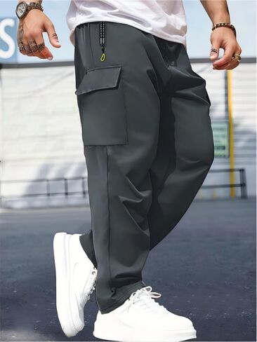Men’s Cargo Casual Pants Straight Leg Sweatpants Multi-Pocket Design Zippered Pockets Adjustable Drawstring Waist in Kuwait