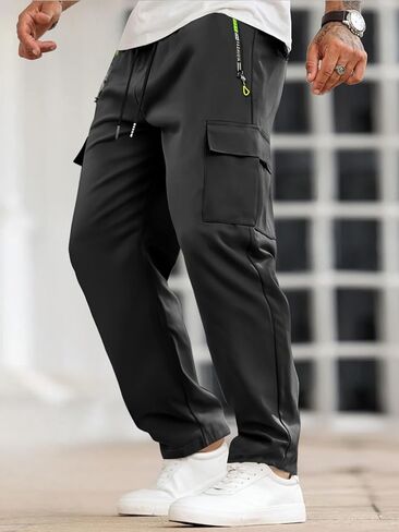 Men’s Cargo Casual Pants Straight Leg Sweatpants Multi-Pocket Design Zippered Pockets Adjustable Drawstring Waist in Kuwait