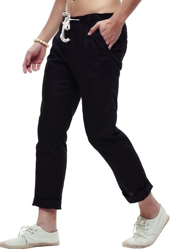 chouyatou Men's Casual Drawstring Straight Fit Beach Linen Capri Pants in Kuwait