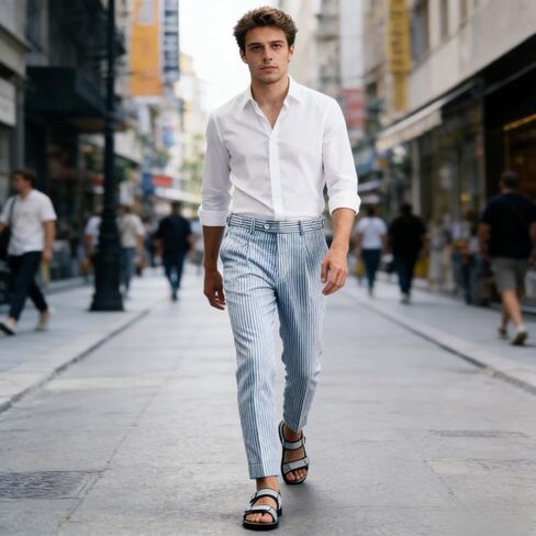 Mens Seersucker Pants Breathable Lightweight with Adjustable Waist for Summer Casual Business in Saudi Arabia