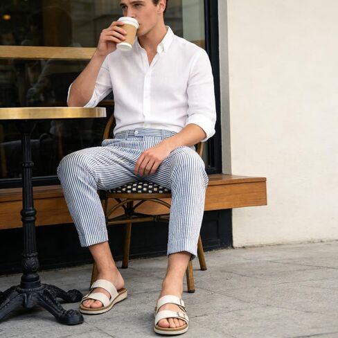 Mens Seersucker Pants Breathable Lightweight with Adjustable Waist for Summer Casual Business in Saudi Arabia