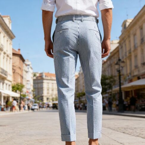 Mens Seersucker Pants Breathable Lightweight with Adjustable Waist for Summer Casual Business in Saudi Arabia