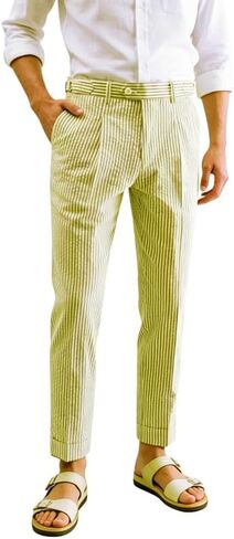 Mens Seersucker Pants Breathable Lightweight with Adjustable Waist for Summer Casual Business in Saudi Arabia