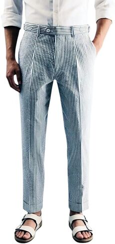 Mens Seersucker Pants Breathable Lightweight with Adjustable Waist for Summer Casual Business in Saudi Arabia