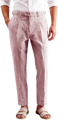 Mens Seersucker Pants Breathable Lightweight with Adjustable Waist for Summer Casual Business in Saudi Arabia