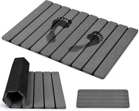 Foldable Stone Bath Mat, 2 PCS Quick-Dry Diatomaceous Earth Stone Drying Mat for Bathroom, Non-Slip Rubber Base, Shower Mat Outside Shower, Easy to Store, Easy to Clean (Grey 24"×16" & 8"x4") in Kuwait