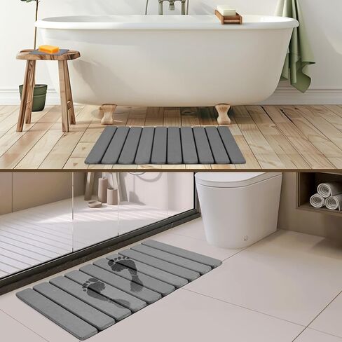 Foldable Stone Bath Mat, 2 PCS Quick-Dry Diatomaceous Earth Stone Drying Mat for Bathroom, Non-Slip Rubber Base, Shower Mat Outside Shower, Easy to Store, Easy to Clean (Grey 24"×16" & 8"x4") in Kuwait