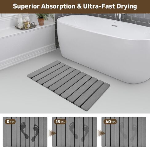 Foldable Stone Bath Mat, 2 PCS Quick-Dry Diatomaceous Earth Stone Drying Mat for Bathroom, Non-Slip Rubber Base, Shower Mat Outside Shower, Easy to Store, Easy to Clean (Grey 24"×16" & 8"x4") in Kuwait