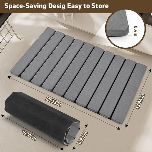 Foldable Stone Bath Mat, 2 PCS Quick-Dry Diatomaceous Earth Stone Drying Mat for Bathroom, Non-Slip Rubber Base, Shower Mat Outside Shower, Easy to Store, Easy to Clean (Grey 24"×16" & 8"x4") in Kuwait