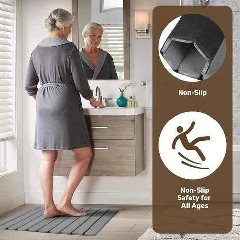 Foldable Stone Bath Mat, 2 PCS Quick-Dry Diatomaceous Earth Stone Drying Mat for Bathroom, Non-Slip Rubber Base, Shower Mat Outside Shower, Easy to Store, Easy to Clean (Grey 24"×16" & 8"x4") in Kuwait