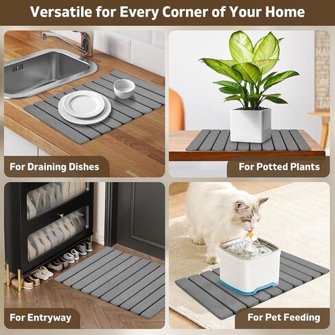 Foldable Stone Bath Mat, 2 PCS Quick-Dry Diatomaceous Earth Stone Drying Mat for Bathroom, Non-Slip Rubber Base, Shower Mat Outside Shower, Easy to Store, Easy to Clean (Grey 24"×16" & 8"x4") in Kuwait