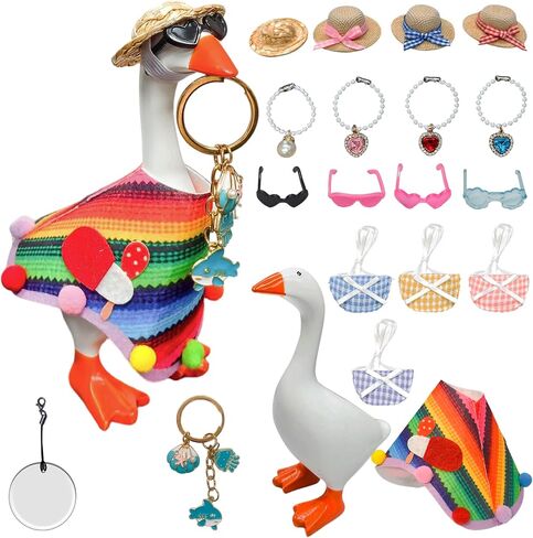 7 Inch Desk Goose with 5 Outfit Sets, Magnetic Key Holder, Resin Mini Goose Statue and Desk Accessories in Saudi Arabia