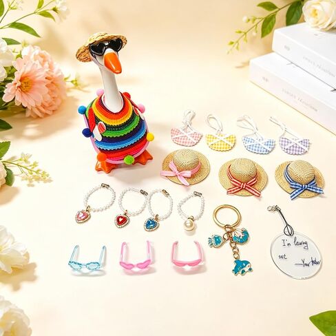 7 Inch Desk Goose with 5 Outfit Sets, Magnetic Key Holder, Resin Mini Goose Statue and Desk Accessories in Saudi Arabia