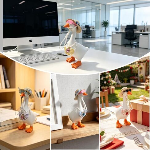 7 Inch Desk Goose with 5 Outfit Sets, Magnetic Key Holder, Resin Mini Goose Statue and Desk Accessories in Saudi Arabia