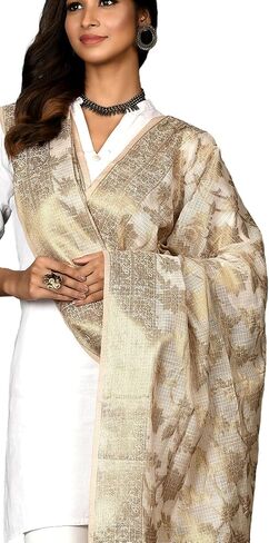 Women's Banarasi Cotton Silk Dupatta Traditional Indian Ethnic Chunni Elegant Woven Lightweight Evening Shawl Wrap in Saudi Arabia