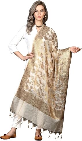 Women's Banarasi Cotton Silk Dupatta Traditional Indian Ethnic Chunni Elegant Woven Lightweight Evening Shawl Wrap in Saudi Arabia