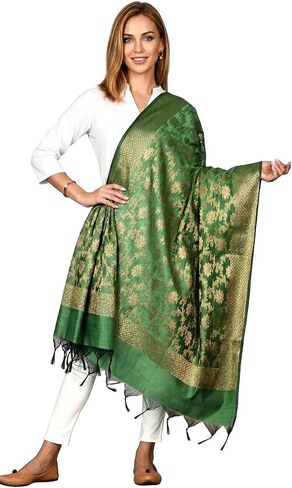 Women's Banarasi Cotton Silk Dupatta Traditional Indian Ethnic Chunni Elegant Woven Lightweight Evening Shawl Wrap in Saudi Arabia