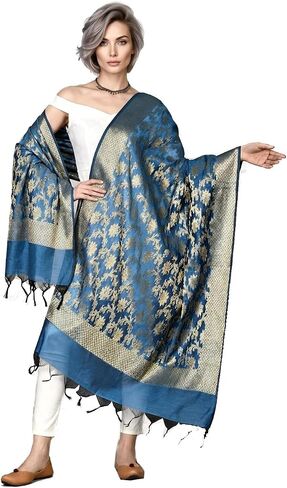 Women's Banarasi Cotton Silk Dupatta Traditional Indian Ethnic Chunni Elegant Woven Lightweight Evening Shawl Wrap in Saudi Arabia